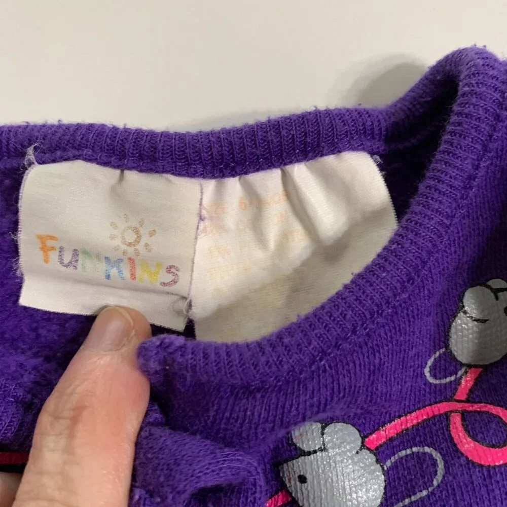 Funkins Girls Cardigan Button Purple Cat Mouse 6mos Vintage